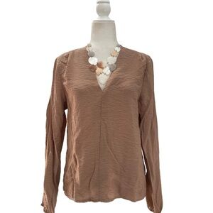 Self Contrast Crinkle Women's Blouse V Neck Anthropologie Top